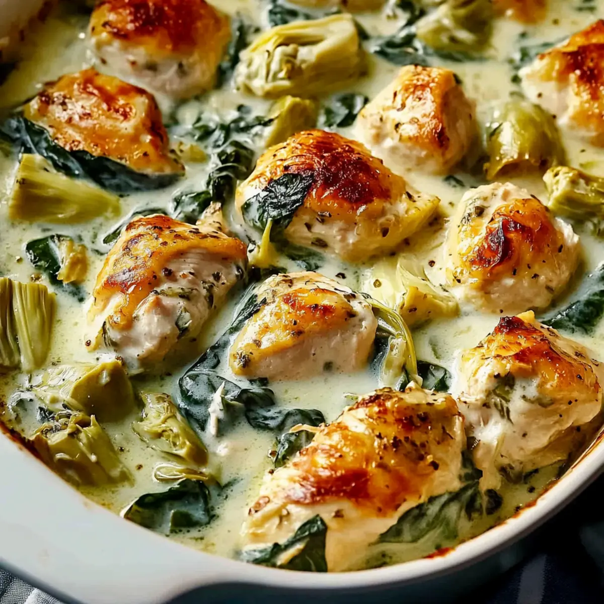 High Protein Spinach and Artichoke Chicken Casserole