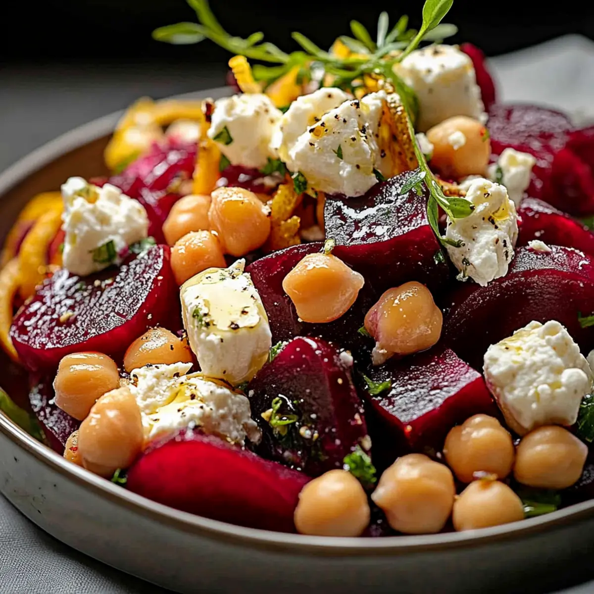 Chickpea Beet Feta Salad with Lemon Garlic Vinaigrette