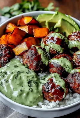 Barbecue Meatball Bowls with Avocado Goddess Sauce