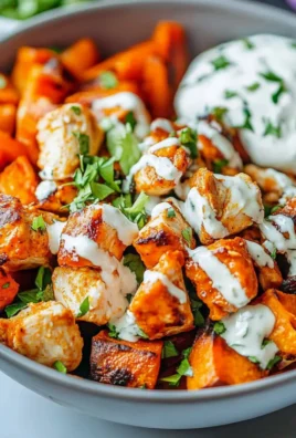 Sheet Pan Buffalo Chicken and Sweet Potato Bowls
