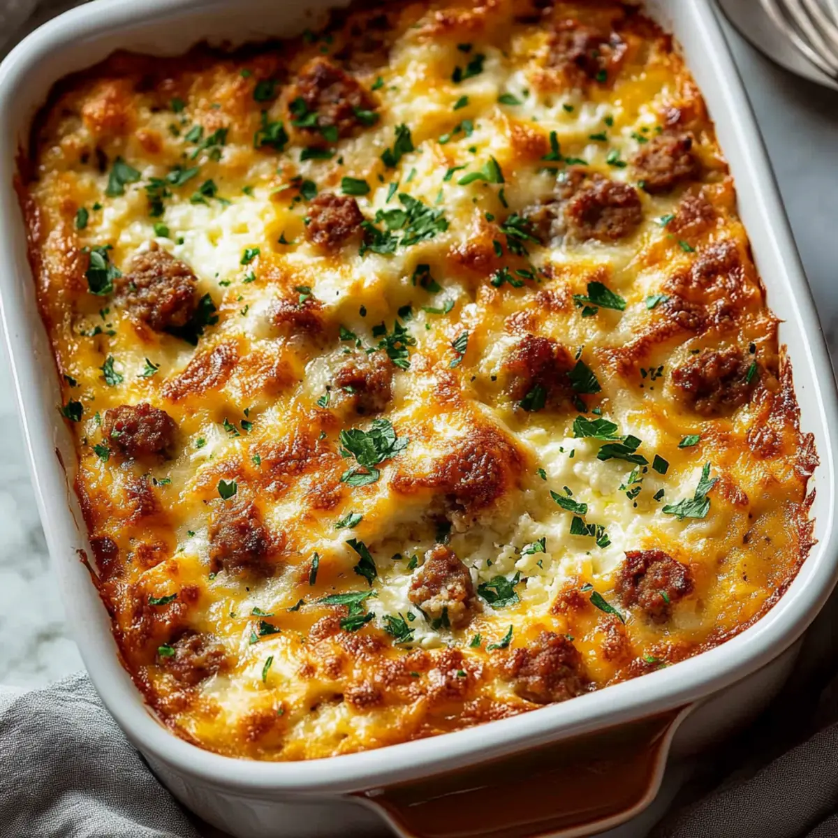 High Protein Cottage Cheese Turkey Sausage Breakfast Casserole