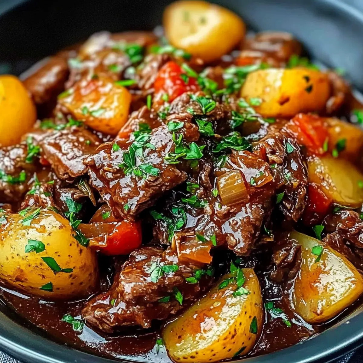 Slow Cooker Garlic Butter Beef with Potatoes