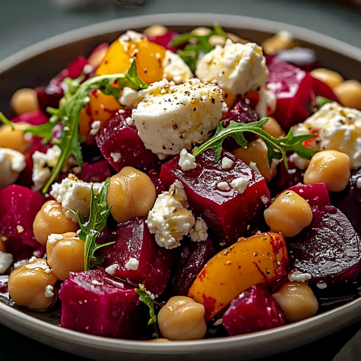 Chickpea Beet Feta Salad with Lemon Garlic Vinaigrette