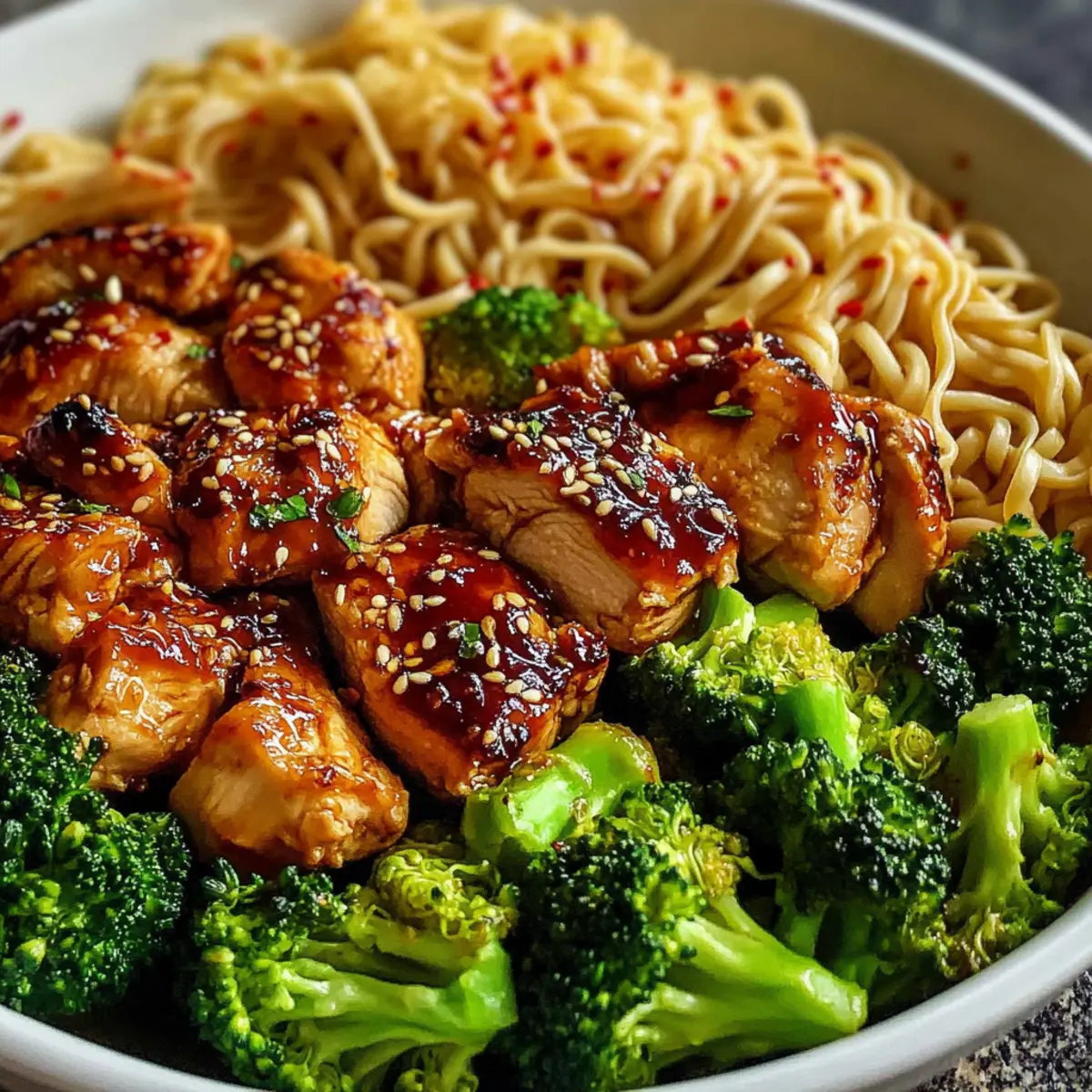 Spicy Garlic Chicken Broccoli Noodle Bowls