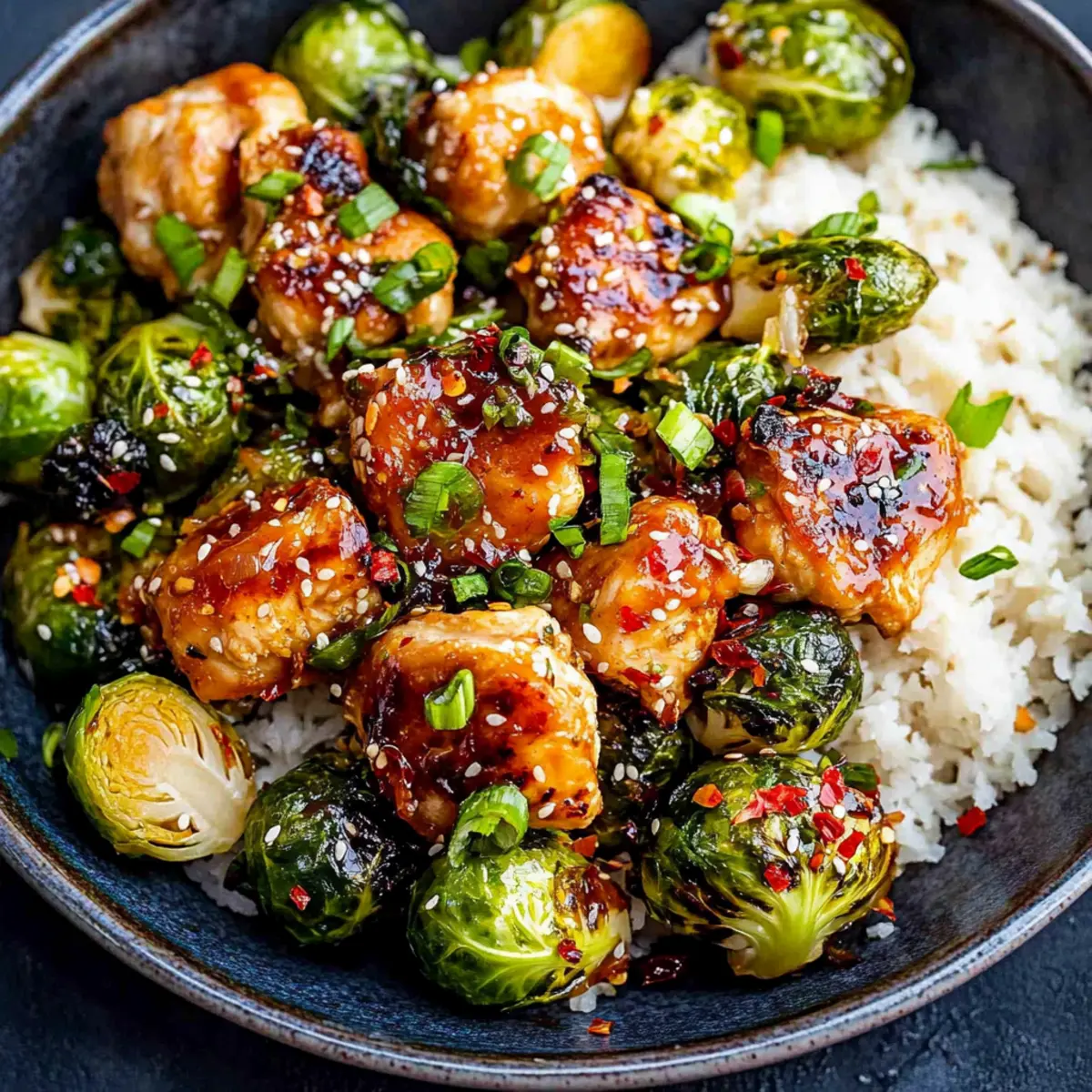 Air Fryer Sweet Chili Chicken and Brussels Sprouts