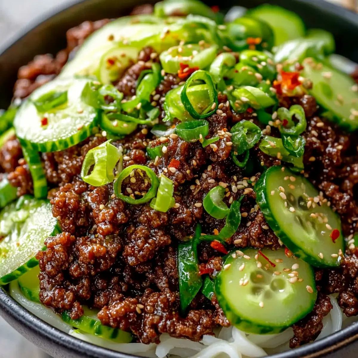 Spicy Keto Korean Ground Beef with Cucumber Salad
