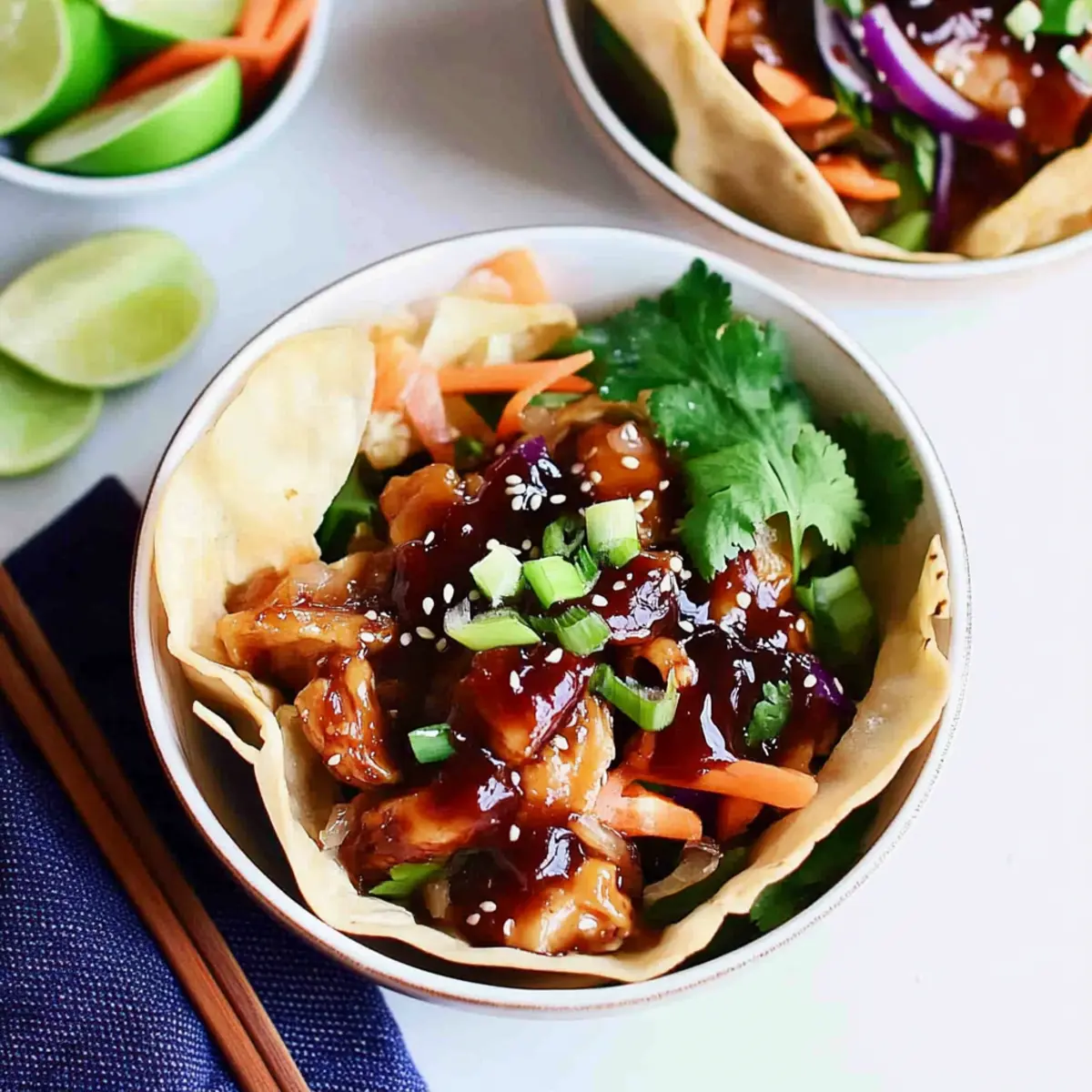 Teriyaki Chicken Wonton Taco Bowls