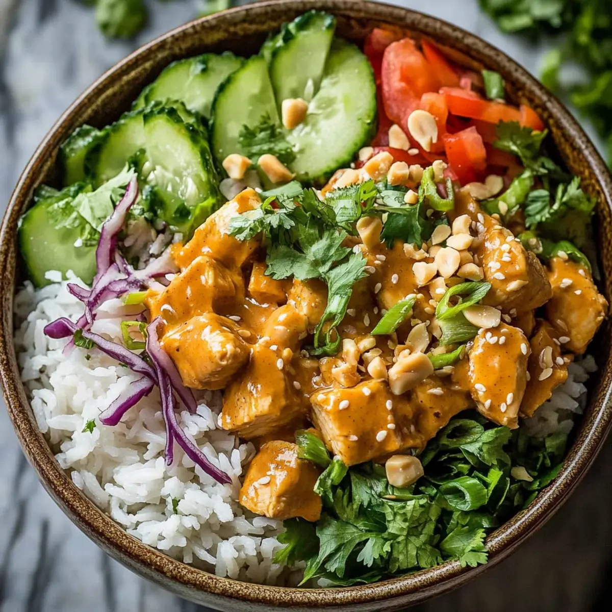 High Protein Thai Peanut Chicken Bowl