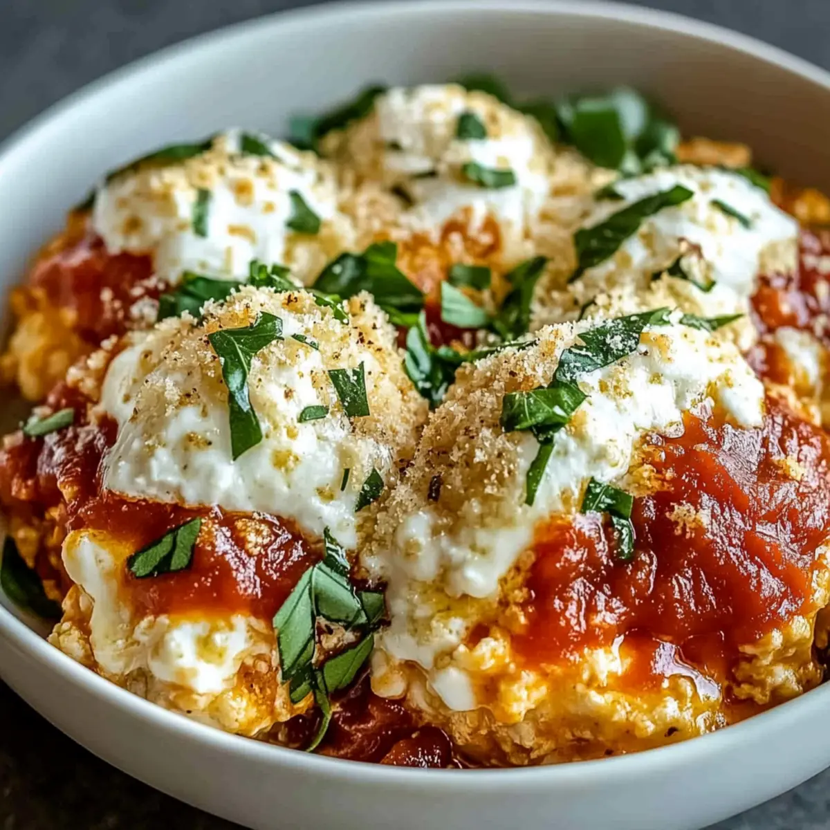High Protein Chicken Parm Cottage Cheese Bowl