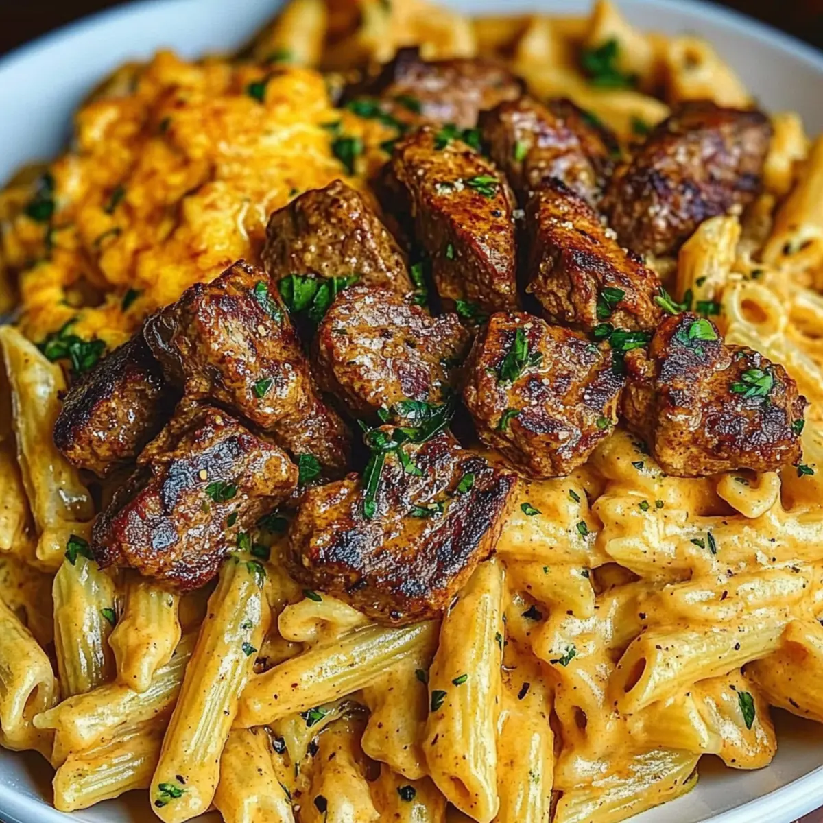Savory Cajun Steak Tips with Cheesy Penne Parmesan Sauce