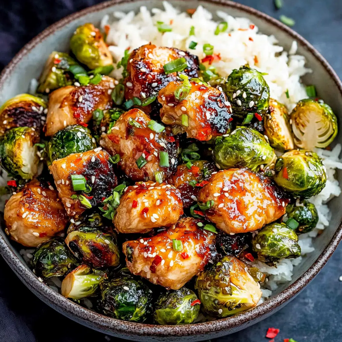 Air Fryer Sweet Chili Chicken and Brussels Sprouts