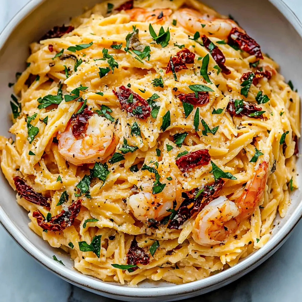 Creamy Prawn Orzo with Sun-Dried Tomatoes