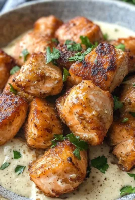 Air Fryer Salmon Bites with Garlic Cream Sauce