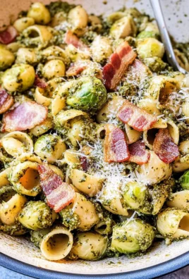 Brussels Sprouts and Bacon Pesto Pasta