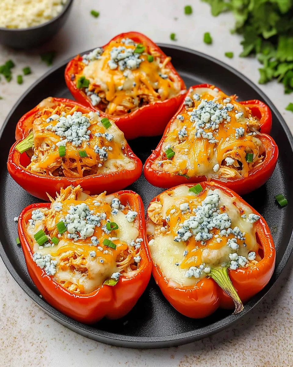 Buffalo Chicken Stuffed Peppers with Homemade Buffalo Sauce