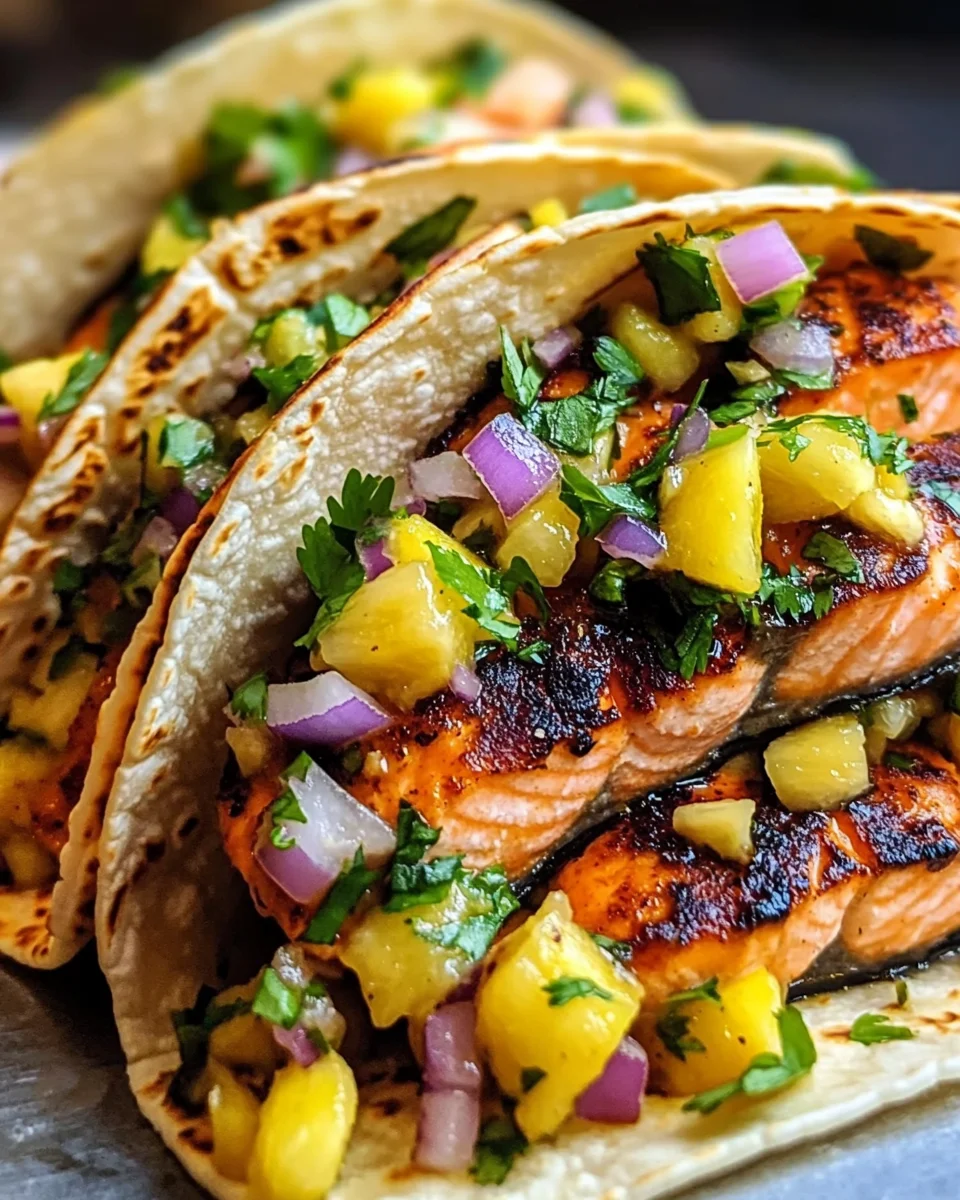 Chipotle Honey Salmon Tacos with Pineapple Salsa Recipe