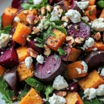 Creamy Roasted Beet Salad with Sweet Potato & Feta