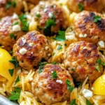 Greek Chicken Meatballs with Lemon Orzo