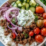 Greek Ground Beef Bowl with Tzatziki Recipe