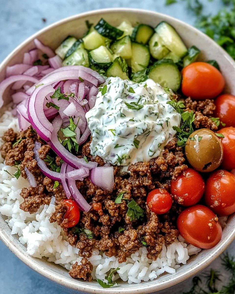 Greek Ground Beef Bowl with Tzatziki Recipe