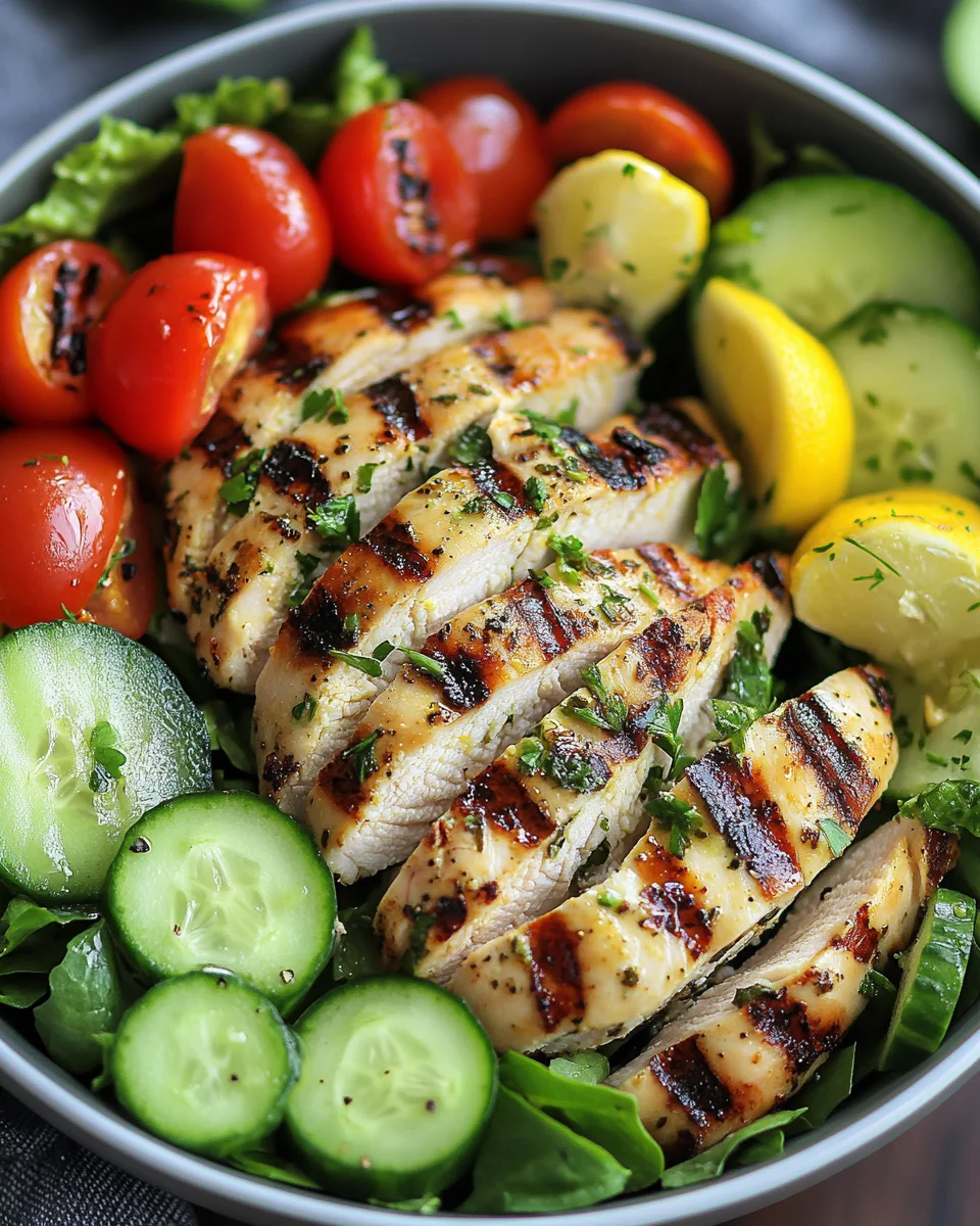 Lemon Herb Grilled Chicken Avocado Salad