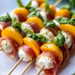 Mozzarella, Prosciutto, and Pickled Peach Appetizer Skewers