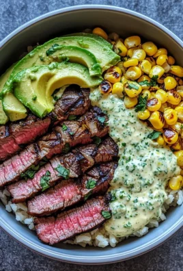 Steak, Avocado, and Roasted Corn Bowl with Cilantro Cream Sauce