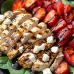 Strawberry Spinach Grilled Chicken Salad with Balsamic Glaze