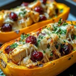 Sweet and Savory Honey Roasted Butternut Squash Stuffed with Chicken
