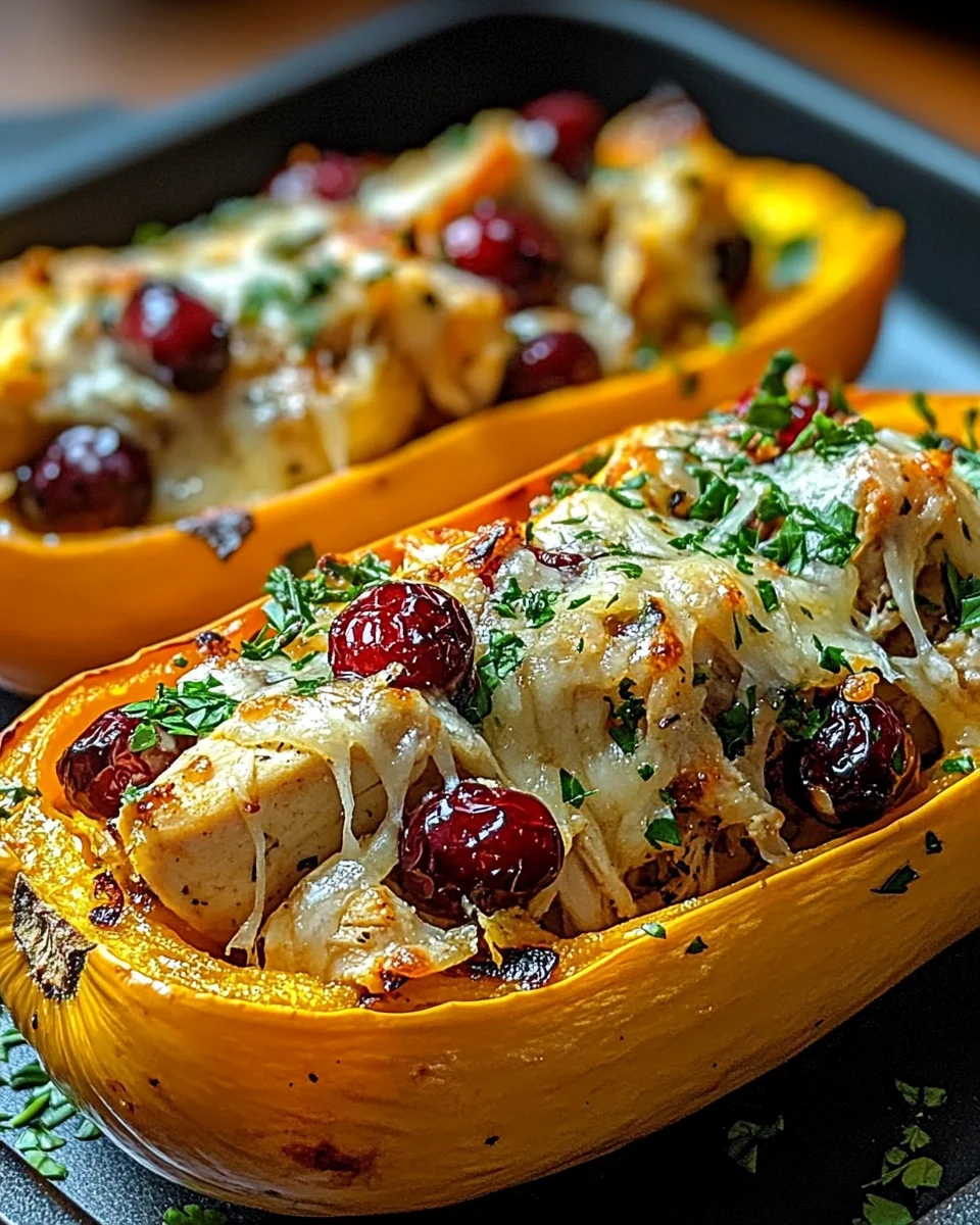 Sweet and Savory Honey Roasted Butternut Squash Stuffed with Chicken