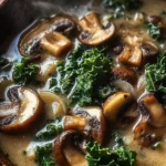 Wild Mushroom, Caramelized Onion and Kale Soup - Homefoodkitchen