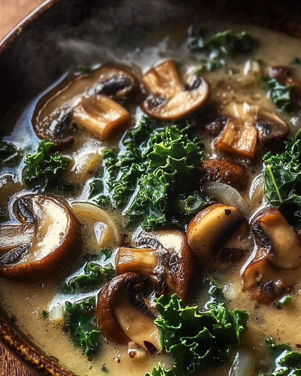 Wild Mushroom, Caramelized Onion and Kale Soup - Homefoodkitchen