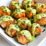 Baked Salmon Meatballs with Creamy Avocado Sauce