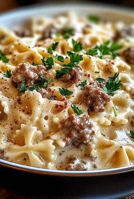 Beef and Bowtie Pasta with Alfredo Sauce