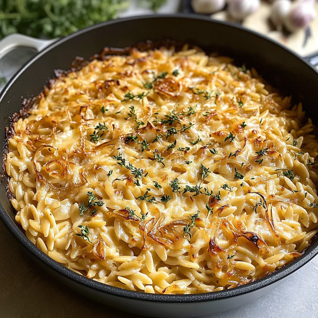 French Onion Orzo Bake