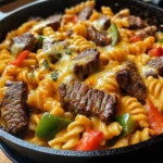 Cheesy Spicy Cajun Steak & Pasta Skillet
