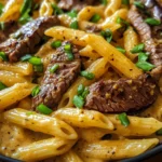Creamy Cajun Garlic Butter Steak Penne