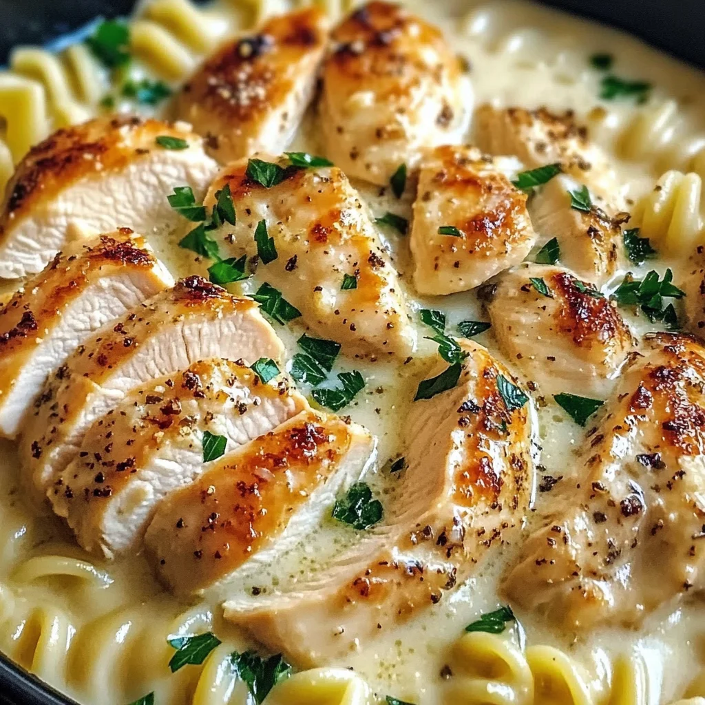 Creamy Garlic Butter Chicken and Rotini in Parmesan Sauce