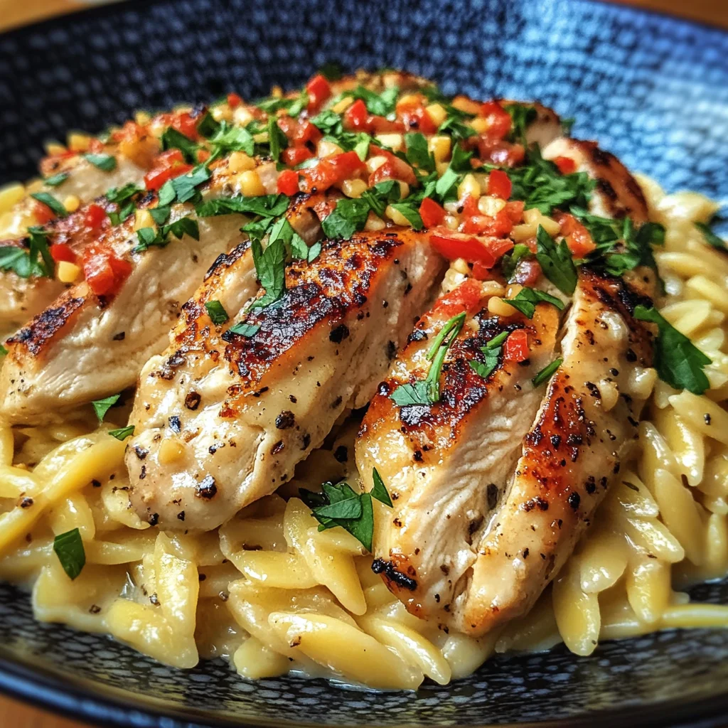 Creamy Garlic Butter Pepper Jack Chicken Orzo