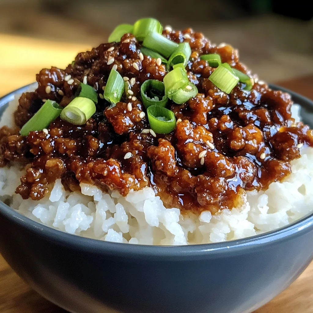 Crispy Honey Garlic Ground Beef Rice Bowl