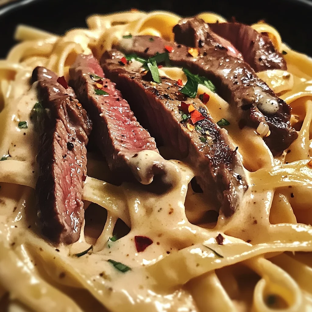One-Pot Spicy Steak Alfredo Pasta