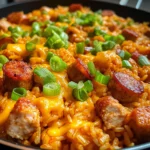 One Pan Spicy Buffalo Chicken and Sausage Rice