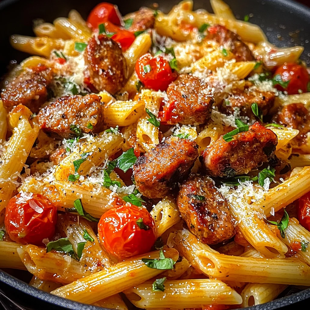 One Pan Spicy Sweet Chili Garlic Butter Sausage Penne