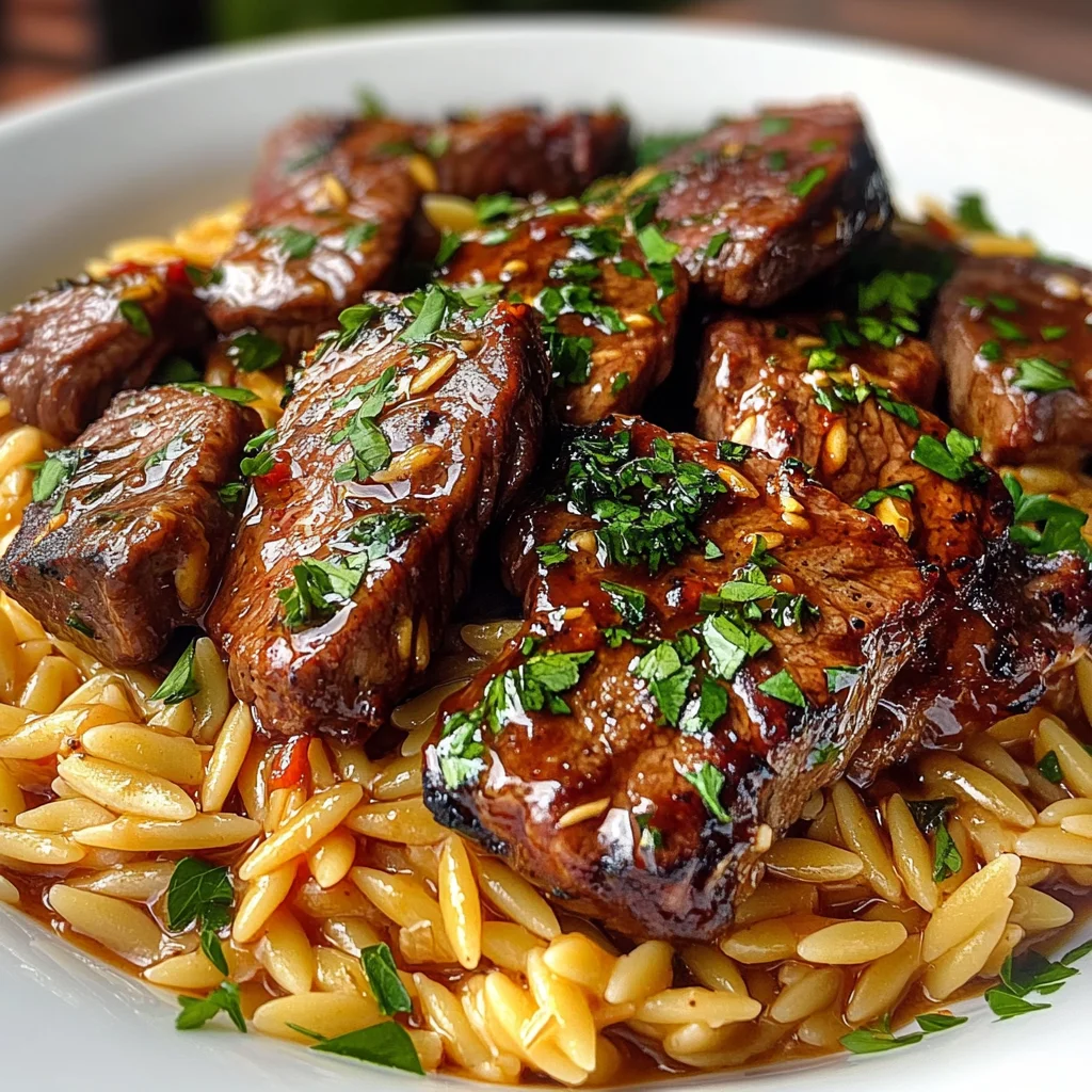 One Pot Bold Garlic Butter Honey BBQ Steak And Orzo