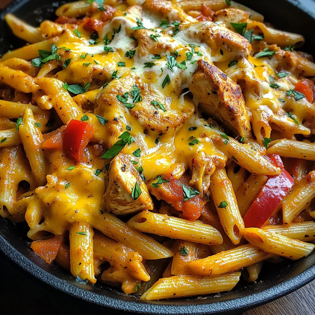 One Pot Creamy Smoky Cajun BBQ Chicken Pasta Skillet