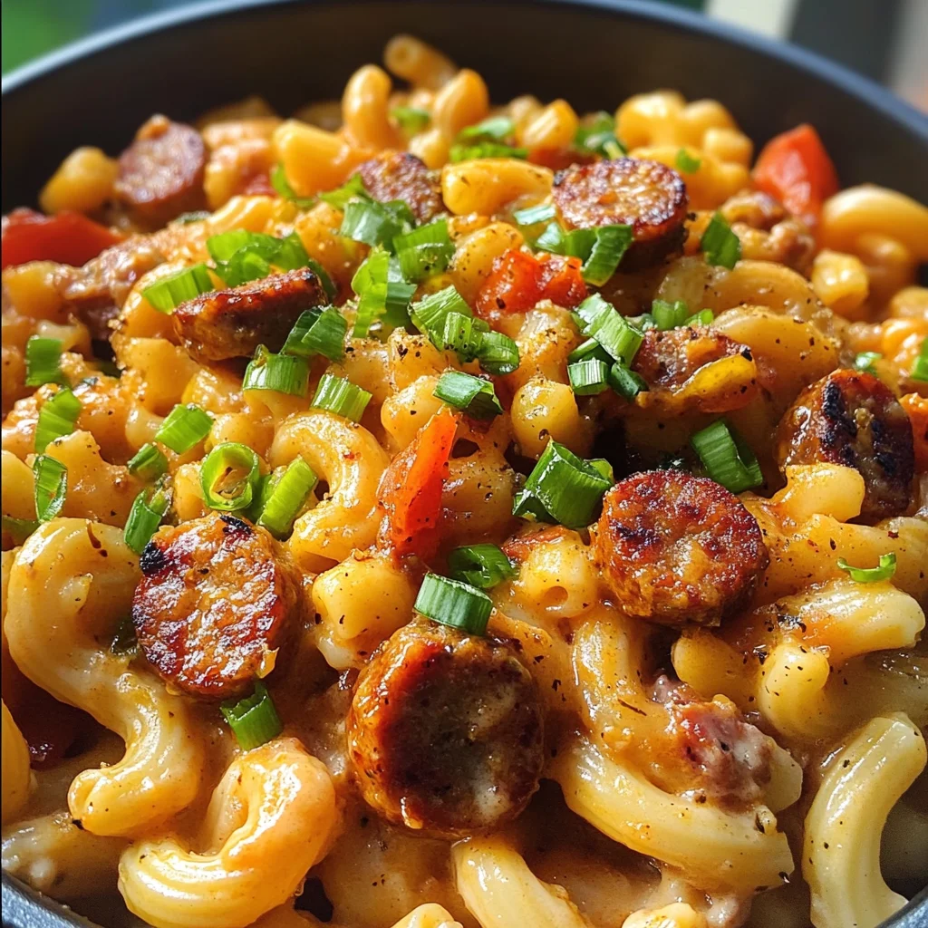 One Pot Garlic Butter Cajun Sausage Mac