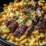 One Skillet Spicy Garlic Butter Steak Mac