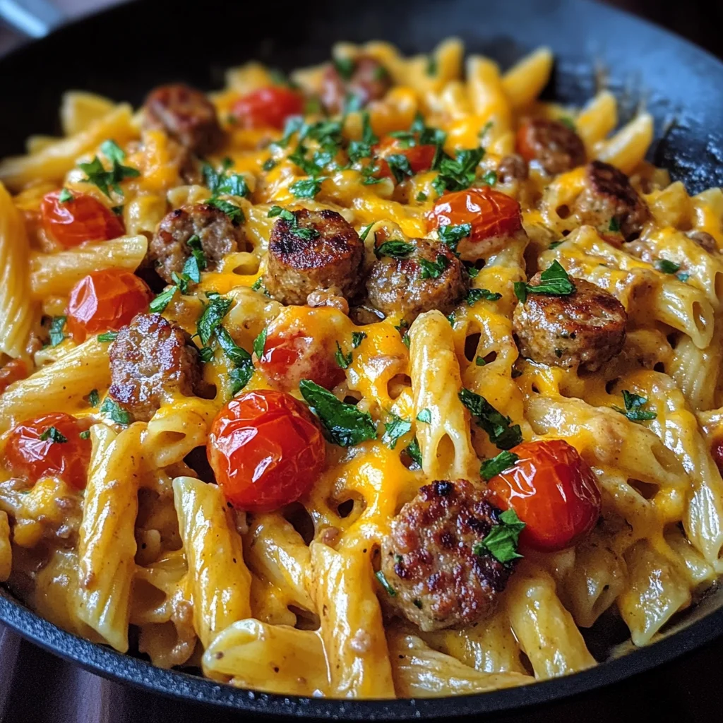 Sticky BBQ Ranch Sausage Pasta Skillet