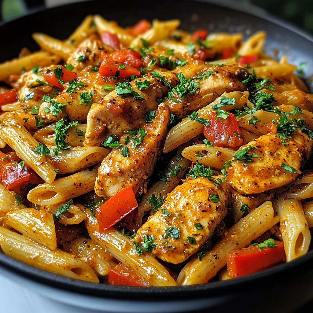 Sticky Spicy Cajun Butter Chicken Pasta Skillet