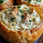 Chicken Alfredo Garlic Bread Bowls